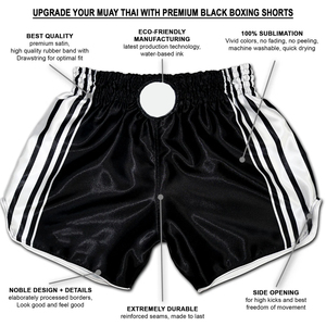 Shorts de Muay Thai confortables à taille élastique, couleur noir et blanc, pour le sport, les arts martiaux, l'entraînement au Muay Thai et au kickboxing - Product Image 4