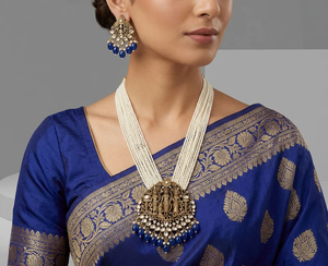 Ensemble de colliers Ram Darbar plaqué or, bijoux de temple avec perles roses et violettes, collier de perles, bijoux de mariage traditionnels indiens - Product Image 1