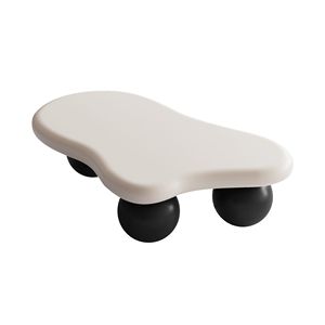 Tavolino da Caffè a Forma di Nuvola Ecologico da 40 Pollici, Piano Bianco Lucido, Gambe a Sfera Nere, Modello Astratto per Soggiorno in Vetro - Product Image 3