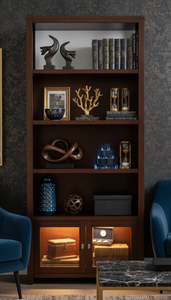 Modern <b>Solid</b> <b>Wood</b> Adjustable <b>Bookcase</b> 1 Year Warranty Glass Door Vietnam Wooden Hot Selling P.D.T Brand Kona Coffee-Colored - Product Image 4