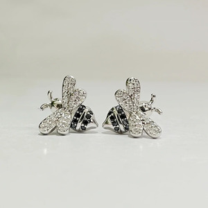 Cute Bee <b>Stud</b> <b>Earrings</b> 925 <b>Silver</b> Rhodium Plated Crystal Rhinestone Insect Shape Women's Everyday Wear Jewelry - Product Image 2