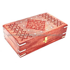 Decorative Carved Wooden Boxes Home Office Locking Wood Storage Hinged Lid <b>Keepsake</b> Carved Wooden <b>Box</b> - Product Image 1