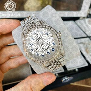 Charm_Jewells Reloj redondo de acero inoxidable para mujer con bisel de diamantes, cristal de zafiro, cuarzo analógico, moda de lujo, 38 mm - Product Image 5