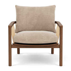 Sillón Moderno Escandinavo Tapizado con Estructura de Madera y Cojines de Lino para Sala de Estar, Muebles para el Hogar - Product Image 1