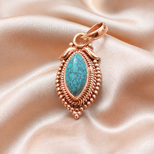 Collier pendentif en argent sterling 925 avec turquoise bleue naturelle de forme marquise, style minimaliste fait main, plaqué or rose, bijoux pour femmes - Product Image 3