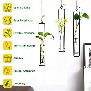 Ensemble de vases muraux minimalistes suspendus, support pour plantes en métal, pour fleurs et plantes vertes, design carré - Product Image 4