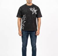 Kaos Pria Lengan Pendek Hitam dengan Pola Bintang Putih Regular Fit O-Neck Kasual Bahan Katun Jersey