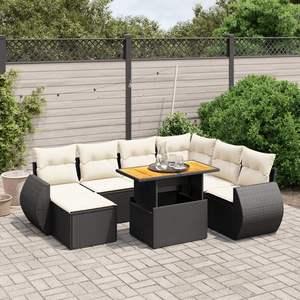 Ensemble de canapé de jardin à accoudoirs réglables en rotin PE noir, 8 pièces - Product Image 1