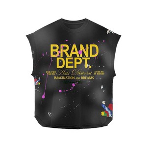 เสื้อยืดผู้ชายผ้าฝ้าย 100% ทรงหลวม พิมพ์ลาย เสื้อยืดแขนกุดผู้ชาย ผ้าฝ้ายเจอร์ซีย์ GSM สีส้ม พิมพ์ลายกราฟิกแบบดิสเทรส - Product Image 3