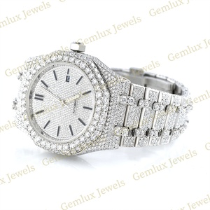 Testeur de diamant de passage de haute qualité D VVS entièrement glacé Moissanite diamant mouvement automatique pleine montre Hip Hop blanche pour hommes - Product Image 4
