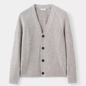 Cardigan en laine acrylique à col en V pour homme, manches longues, fermeture boutonnée, couleur unie, anti-boulochage, tricoté, épaisseur standard, automne - Product Image 1