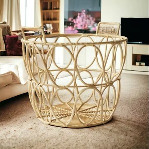Handcrafted Bamboo <b>Wicker</b> Storage <b>Basket</b> Contemporary Style Plant Fiber Clothing Organizer Living Room Eco-Friendly Standing - Product Image 2