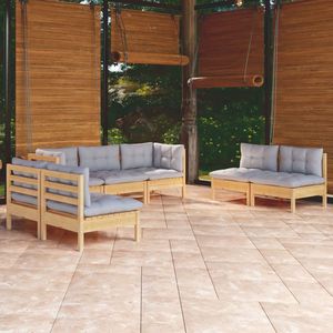 Grande Set Lounge da Giardino in Legno di Pino Grigio, Tessuto 100% Poliestere, Elegante e Confortevole - Product Image 1