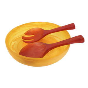 Juego de ensaladera de resina de mármol blanco perla, hecho a mano y de lujo, con cuchara y tenedor a juego, apto para alimentos. - Product Image 5