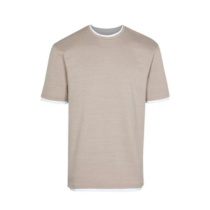 Camiseta de Manga Corta para Hombre, Corte Regular, Color Sólido, con Ribete en Contraste, Cuello en V, Informal, Tejido de Felpa, Ecológica, Transpirable - Product Image 1
