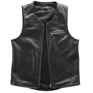 Gilet de moto en cuir pour homme, design simple, doublure intérieure douce, fermeture à boutons-pression, pour le tourisme à moto. - Product Image 1