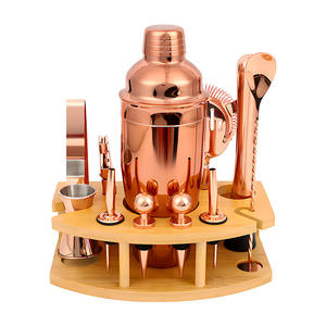Ensemble d'outils de barman en acier inoxydable rose gold avec support en bois pour les fêtes, barware complet, ensembles d'outils de bar à cocktails - Product Image 1