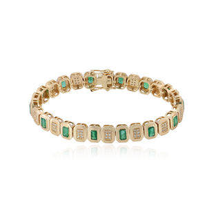 กำไลเทนนิสเพชรแท้ ทองคำ 14k ประดับมรกตทรงกลม งานแฮนด์เมด เครื่องประดับชั้นดี ขายส่ง - Product Image 1