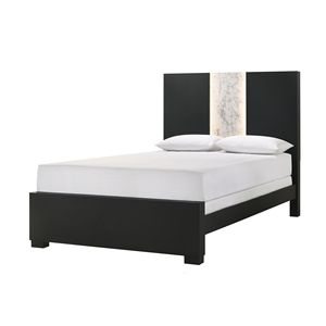 Testiera letto moderna con pannello LED integrato, finitura bianco e nero, in legno, per camera da letto (1 pezzo) - Product Image 1