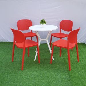 Modern Red Living Room Accent <b>Chair</b> | Stackable Polypropylene Geometric Lounge Seating for Premium Contemporary Apartment Parlor - Product Image 1