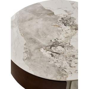 Table basse moderne ronde en bois véritable blanc avec tiroirs, pieds en métal dorés, design circulaire - Product Image 5