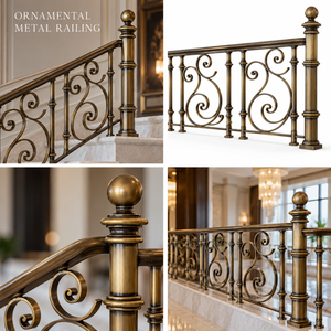 Rampe d'escalier en métal à motifs classiques avec balustres ornementaux et poteaux décoratifs pour balcon de villa de luxe - Product Image 5
