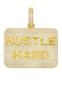 LUXESHINE Colgante de Letra 'Hustle Hard' con Moissanita y Plata 925, Micro Pavé de Cristales y Diamantes de Imitación, Estilo Hip Hop, Unisex, Regalo de Boda - Product Image 2