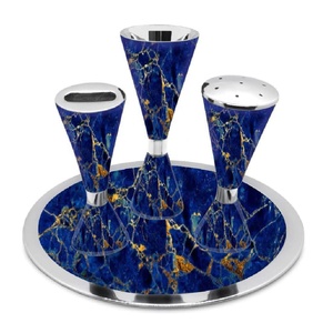 Elegant <b>End</b> Shabbat Havdalah Set Contemporary Style Nickel Plated Blue Marble Decal Footed Kiddush Cup Goblet <b>Bar</b> Accessories - Product Image 1