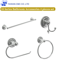 Ensemble d'accessoires de salle de bain classique à 4 pièces en alliage de zinc et acier inoxydable finition chromée, montage mural rond - Durable, facile à nettoyer, OEM/ODM