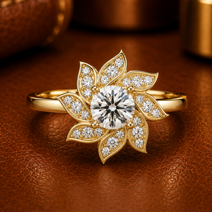 Luxury Halo Floral Engagement Rings Lab Grown Diamond 14K Solid Gold Classic Rhodium Plated DEF-VVS Wedding Band Custom Jewelry - Product Image 1