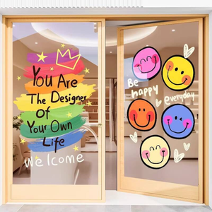 Pegatina Personalizada para Ventana con Cara Sonriente, Calcomanía de Arcoíris de Bienvenida para Vidrio, Decoración Alegre para Puerta de Tienda - Product Image 1