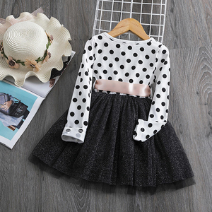 Vestido de Princesa Ecológico para Niñas, Estilo Línea A, con Estampado de Lunares, Manga Larga, Lazo en la Cintura, Largo hasta la Rodilla, para Fiestas de Otoño - Product Image 5