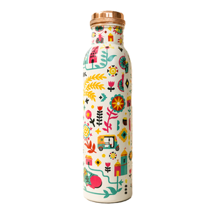 Botella de cobre con motivos coloridos y tapa de cobre, artículos de bebida portátiles para viaje, diseño moderno - Product Image 1
