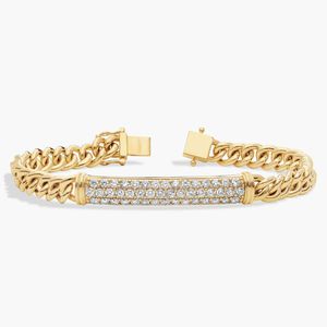 Men's Diamond Link Bar <b>Bracelet</b> in Yellow Gold - Product Image 3