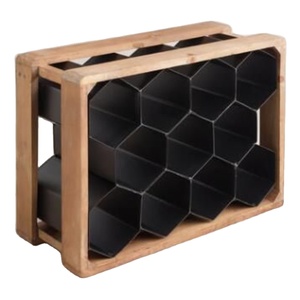 Porte-bouteilles à vin hexagonal classique en bois et métal, 11 bouteilles, pour comptoir, en fer et en pin, pour cuisine et bar - Product Image 1