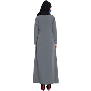 Women Gray <b>Long</b> Sleeve Floor Length Loose Fit Modest Abaya Solid Color Polyester Daily Wear Middle East Style - Product Image 1