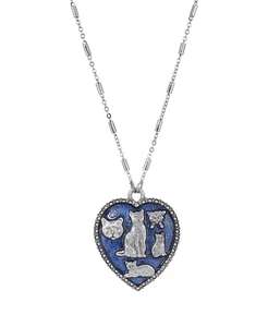 Collana con gatto a cuore blu smaltato |   2028 - Product Image 1