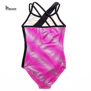 Justaucorps de gymnastique sans manches en maille bleue pour filles, imprimé numérique, haute qualité, personnalisé, en Spandex et Polyester, pour scène, RELEVO - Product Image 6