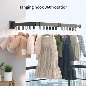 Tendedero de ropa plegable <span class=keywords><strong>barato</strong></span>, estante de ropa colgante, estante de secado de tela retráctil de montaje en pared, almacenamiento de lavandería para el hogar - Product Image 2