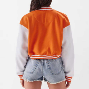 Chaqueta Varsity Naranja de Manga Corta con Cuello Camisero, Suéter Casual de Punto, Unisex, para Otoño - Product Image 2