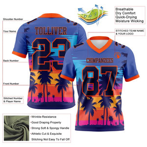 เสื้อฟุตบอลอเมริกันแบบกำหนดเอง คอวี แขนสั้น ลายพิมพ์ต้นปาล์มยามพระอาทิตย์ตกดินแบบทรอปิคอล สำหรับผู้ใหญ่ทุกเพศ ชุดกีฬาสำหรับทีม - Product Image 2
