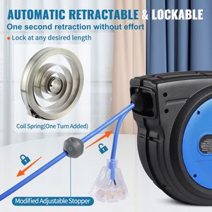 Avvolgicavo Elettrico Retrattile Rinforzato da 24 Metri, Cavo di Alimentazione 12AWG/3C SJTOW, Presa Tripla Illuminata 15 Amp, Materiale ABS, CEE - Product Image 5