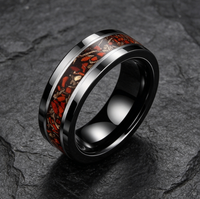 Cincin Tungsten Carbide dengan Tulang Dinosaurus dan Meteorit, Cincin Kawin 8mm dengan Tepi Miring untuk Wanita Pria, Perhiasan Koleksi Grosir