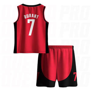 Nouvel ensemble de maillots et shorts de basketball rouges personnalisés, respirants, à séchage rapide, avec impression par transfert thermique, grandes tailles - Product Image 3
