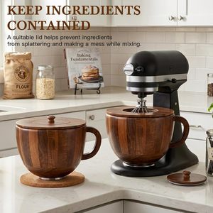 Natural Deep Acacia Wooden Mixing <b>Bowl</b> <b>with</b> <b>Lid</b> and Handle Attachment For Stand Mixer Wood <b>Serving</b> Container <b>Bowl</b> Kitchen Decor - Product Image 5