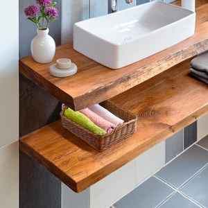 Console de salle de bain murale en bois de style luxueux 2026 avec deux niveaux d'étagères de rangement ouvertes, conçue pour les salles de bain modernes - Product Image 2