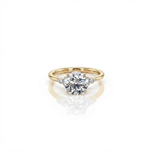 IGI Certified Round Brilliant Cut Lab Created Diamond Engagement <b>Ring</b> Featuring Marquise Side Stone <b>Ring</b> 10K 14K 18K Solid Gold - Product Image 1