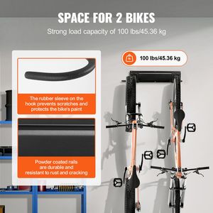 Support mural personnalisable pour 2 vélos, organisateur de garage à domicile, compatible avec différentes tailles de vélos, pour le rangement des vélos - Product Image 3