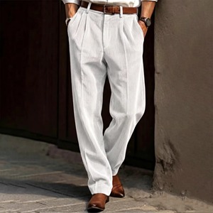 Men's Corduroy Trousers vintage High <b>elastic</b> Waist Pleated straight leg Loose Casual Fashion Breathable Straight Leg Gray Brown - Product Image 2