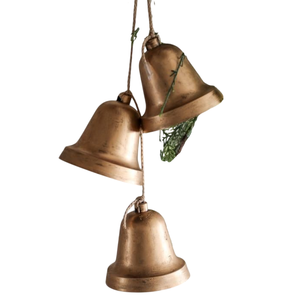Campanas Navideñas Rústicas Colgantes, Adornos de Latón Vintage con Cuerda de Yute, Campana Decorativa Hecha a Mano para Colgar en la Pared - Product Image 5